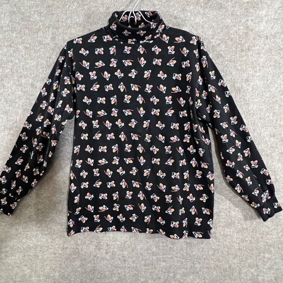 Mickey & Co Tops - Vintage 90s Mickey & Co Turtleneck Top Womens Medium Black Mickey Mouse AOP